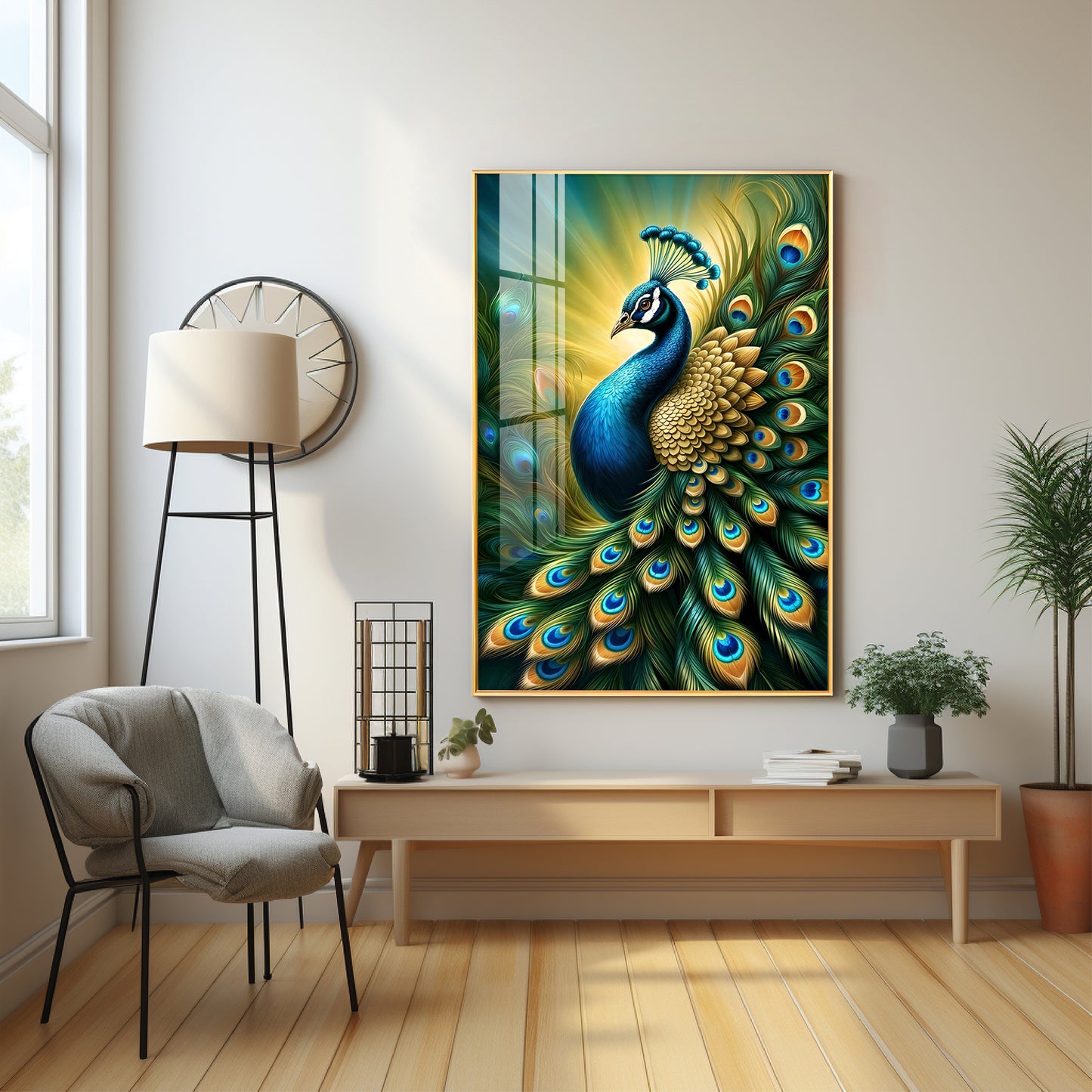 Heavenly Peacock Premium Acrylic Vertical Wall Art