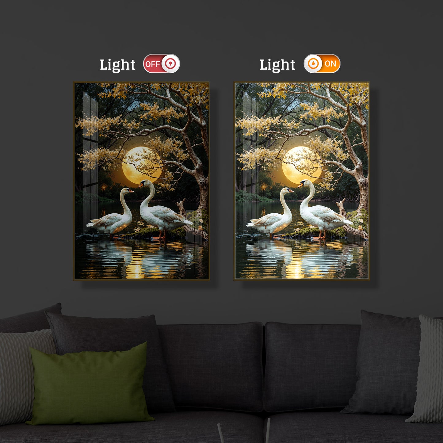 Couple Swan Modern Luxury Backlight Vertical Wall Art