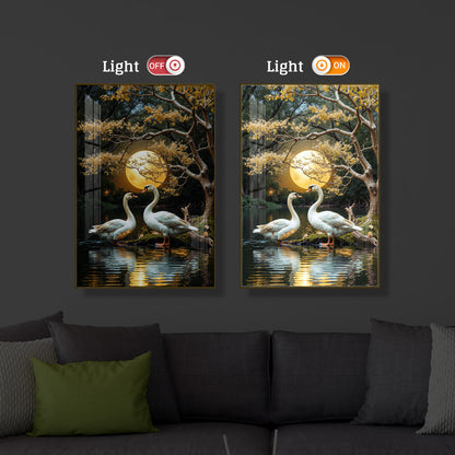 Couple Swan Modern Luxury Backlight Vertical Wall Art