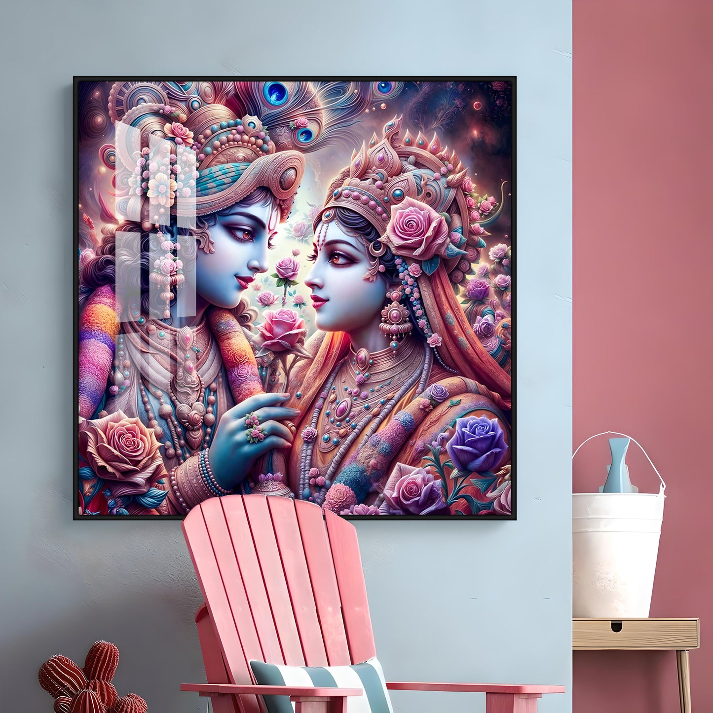 Beauty of Radha Krishna Bond Premium Acrylic Square Wall Art