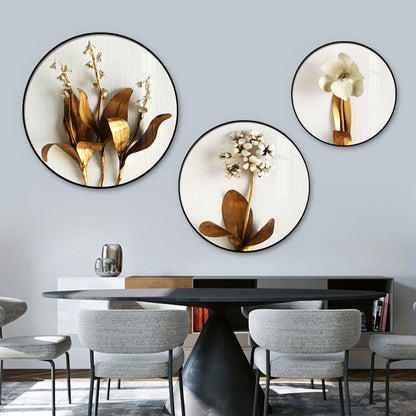 Golden Petals Premium Acrylic Round Wall Art (Set of 3)