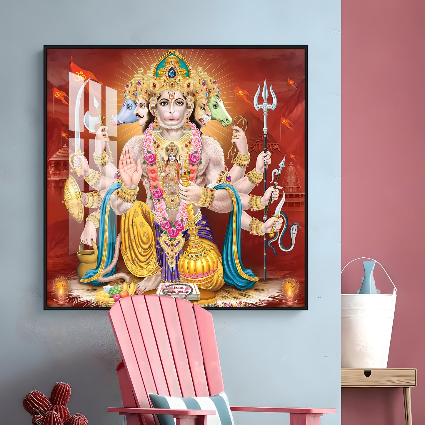 Panchmukhi Hanuman Premium Acrylic Square Wall Art