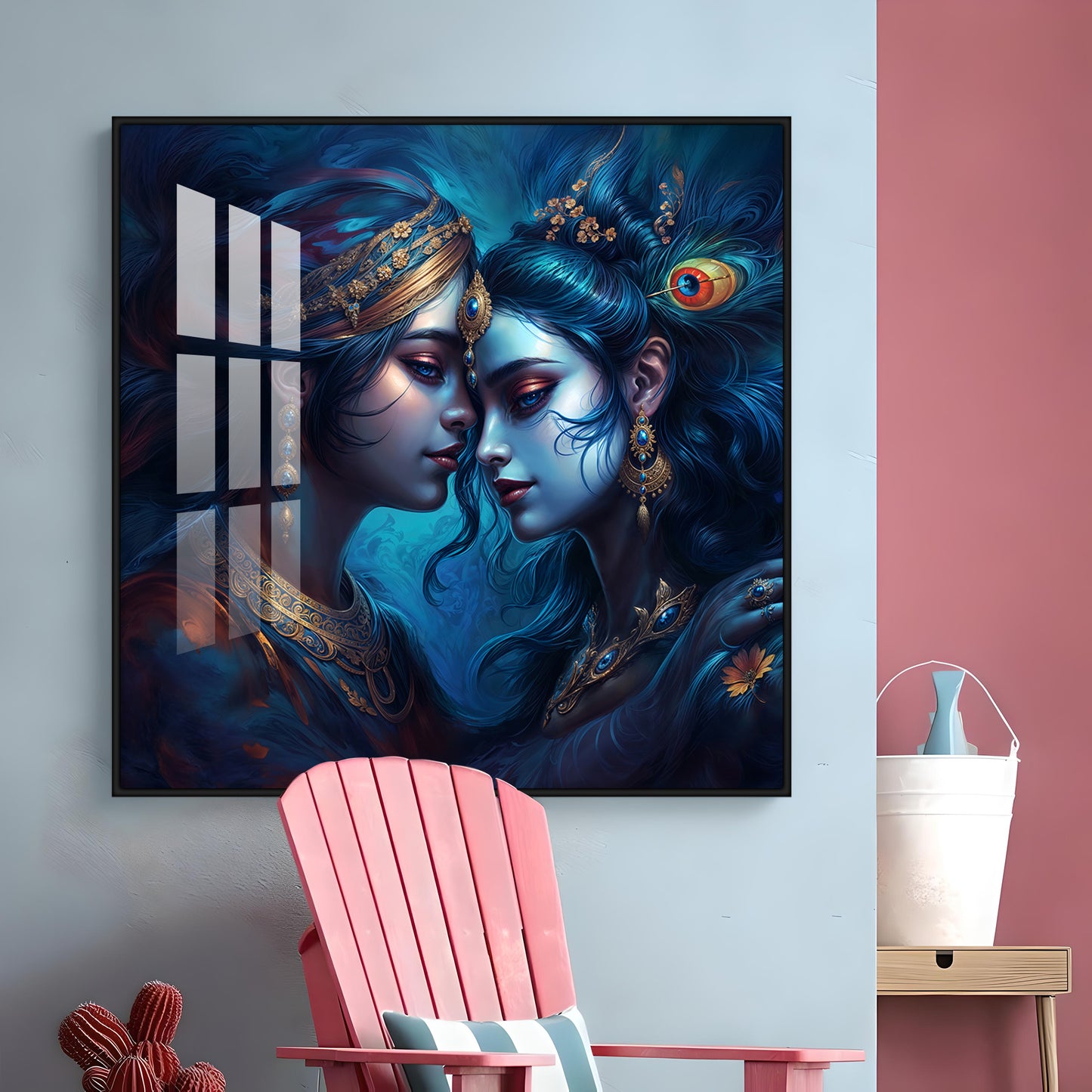 Magical Radha Krishna Luxury Crystal Square Wall Art