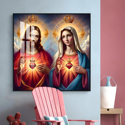 Sacred Heart of Jesus and Mary Premium Acrylic Square Wall Art