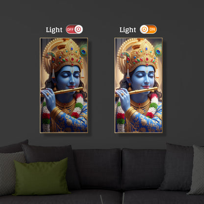 Lord Krishna Modern Luxury Backlight Vertical Wall Art