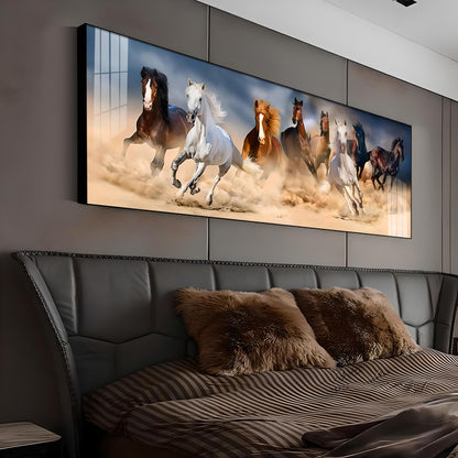 Lucky Running Horses In Desert Premium Acrylic Horizontal Wall Art