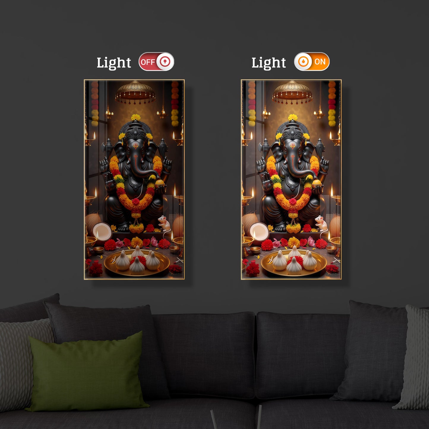 Shri Ganesh Ji Modern Luxury Backlight Vertical Wall Art
