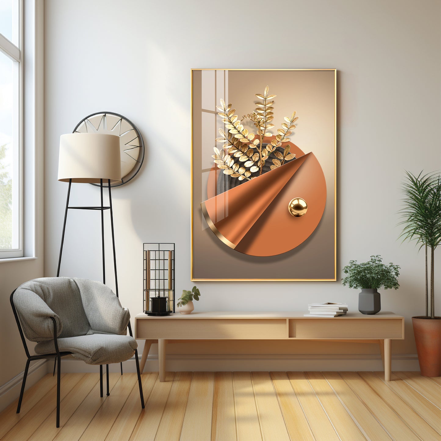 Aura Golden Petals Premium Acrylic Vertical Wall Art