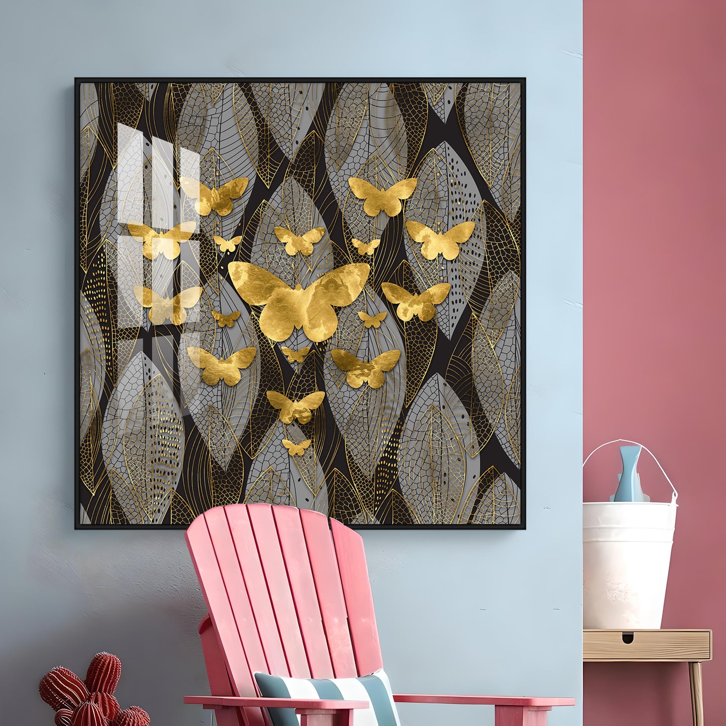 Golden Butterfly Light Luxury Premium Acrylic Square Wall Art