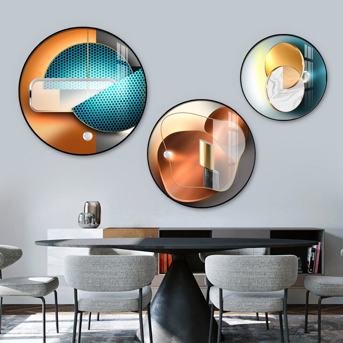 Semi Circle Abstract Premium Acrylic Round Wall Art (Set of 3)