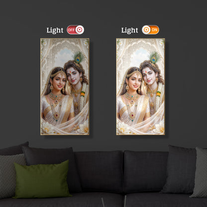 Mystical Love Of Radhe Krishn Modern Luxury Backlight Vertical Wall Art
