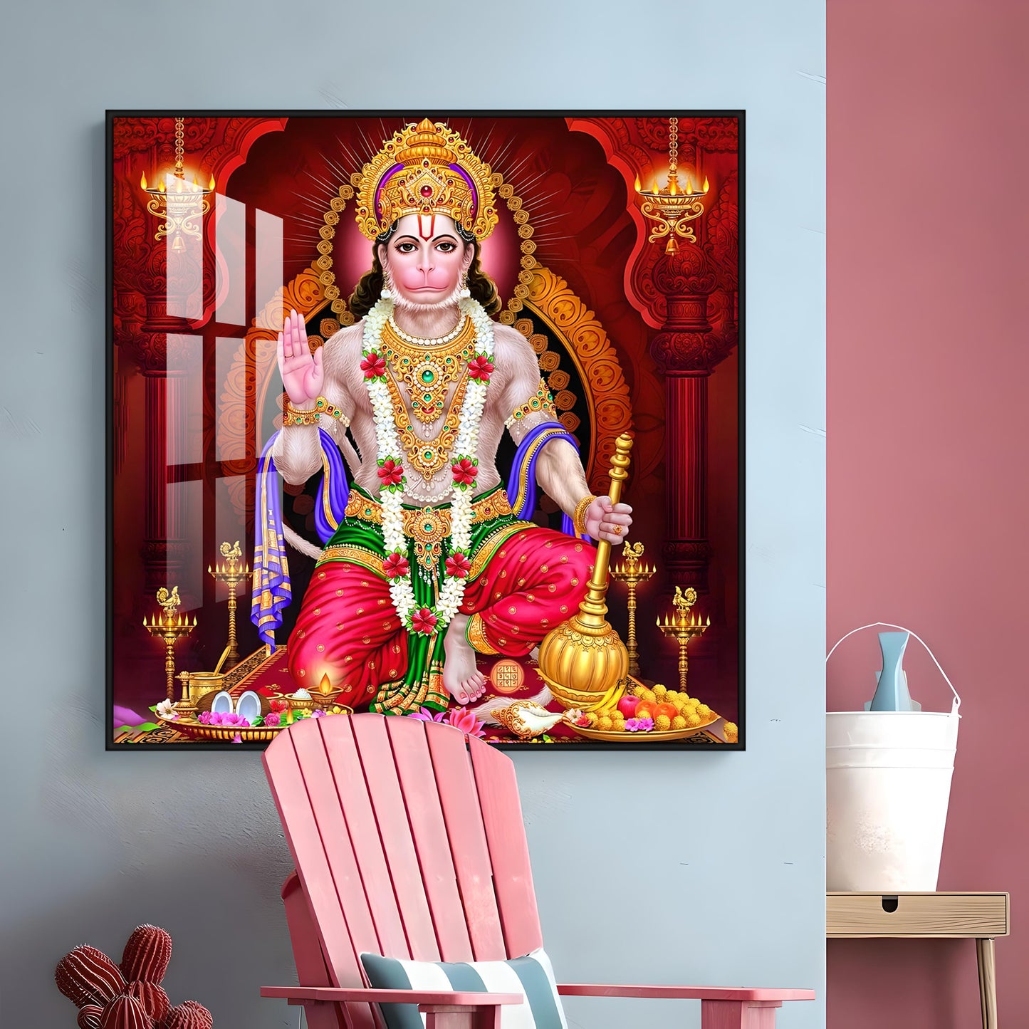 Sacred Harmony Of Hanuman Premium Acrylic Square Wall Art