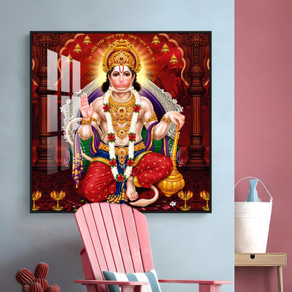 Lord Hanuman Ethereal Blessings Premium Acrylic Square Wall Art