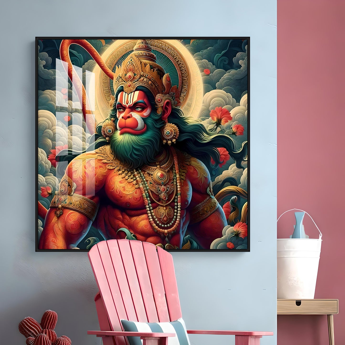 Veer Hanuman Ji Premium Acrylic Square Wall Art