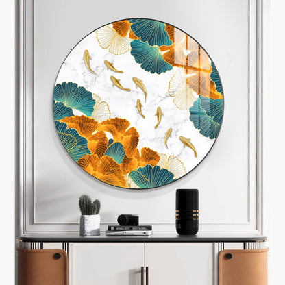Golden Leaf Premium Acrylic Round Wall Art