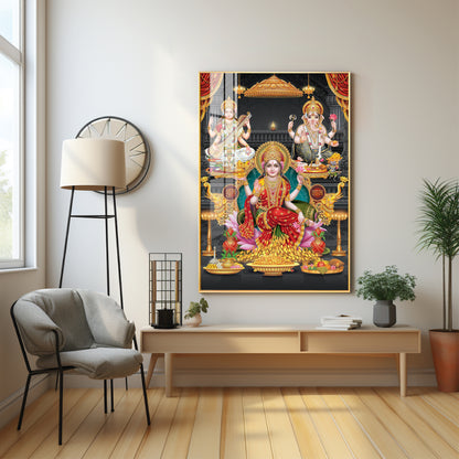 Goddess Laxmi Ji Sacred Serenity Premium Acrylic Vertical Wall Art