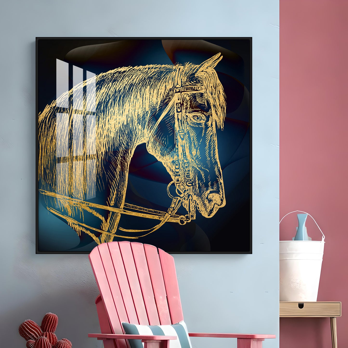 Golden Horse Head Premium Acrylic Square Wall Art