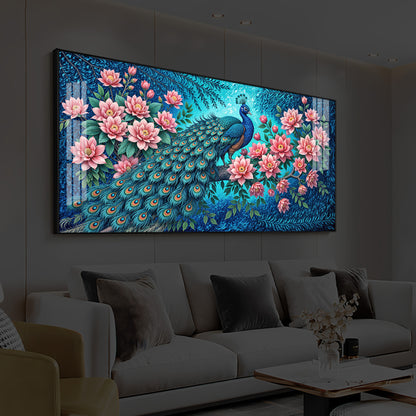 Majestic Peacock Modern Luxury Backlight Horizontal Wall Art