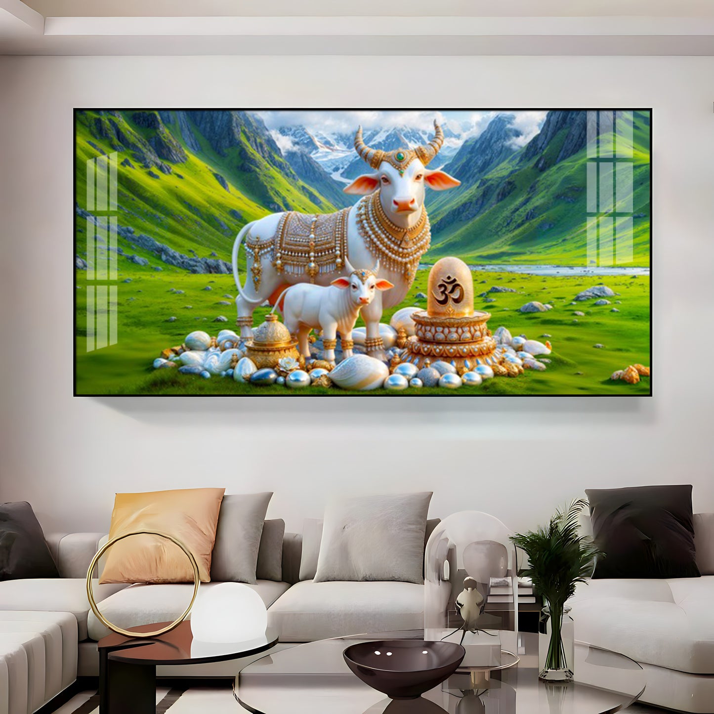 Sacred Nandi In Green Mountains Premium Acrylic Horizontal Wall Art