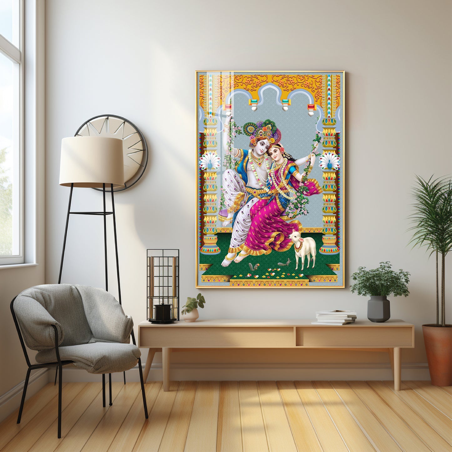 Sacred Radha and Krishna Premium Acrylic Vertical Wall Art