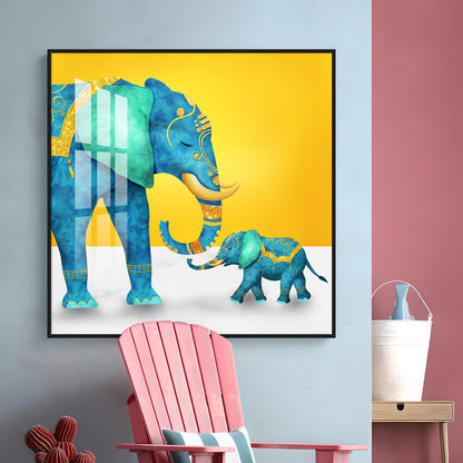 Elephant With His Kid Premium Acrylic Square Wall Art