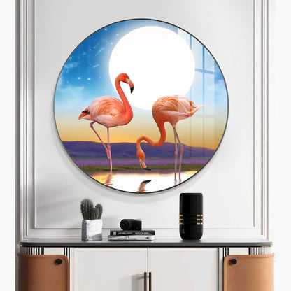 Flamingo Serenity Premium Acrylic Round Wall Art