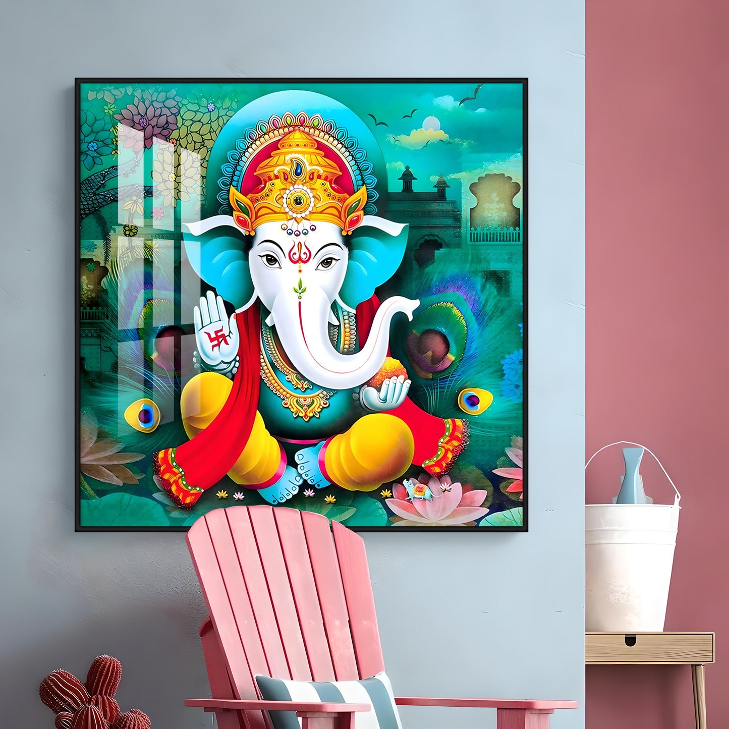 Colorful Om Ganesha Premium Acrylic Square Wall Art