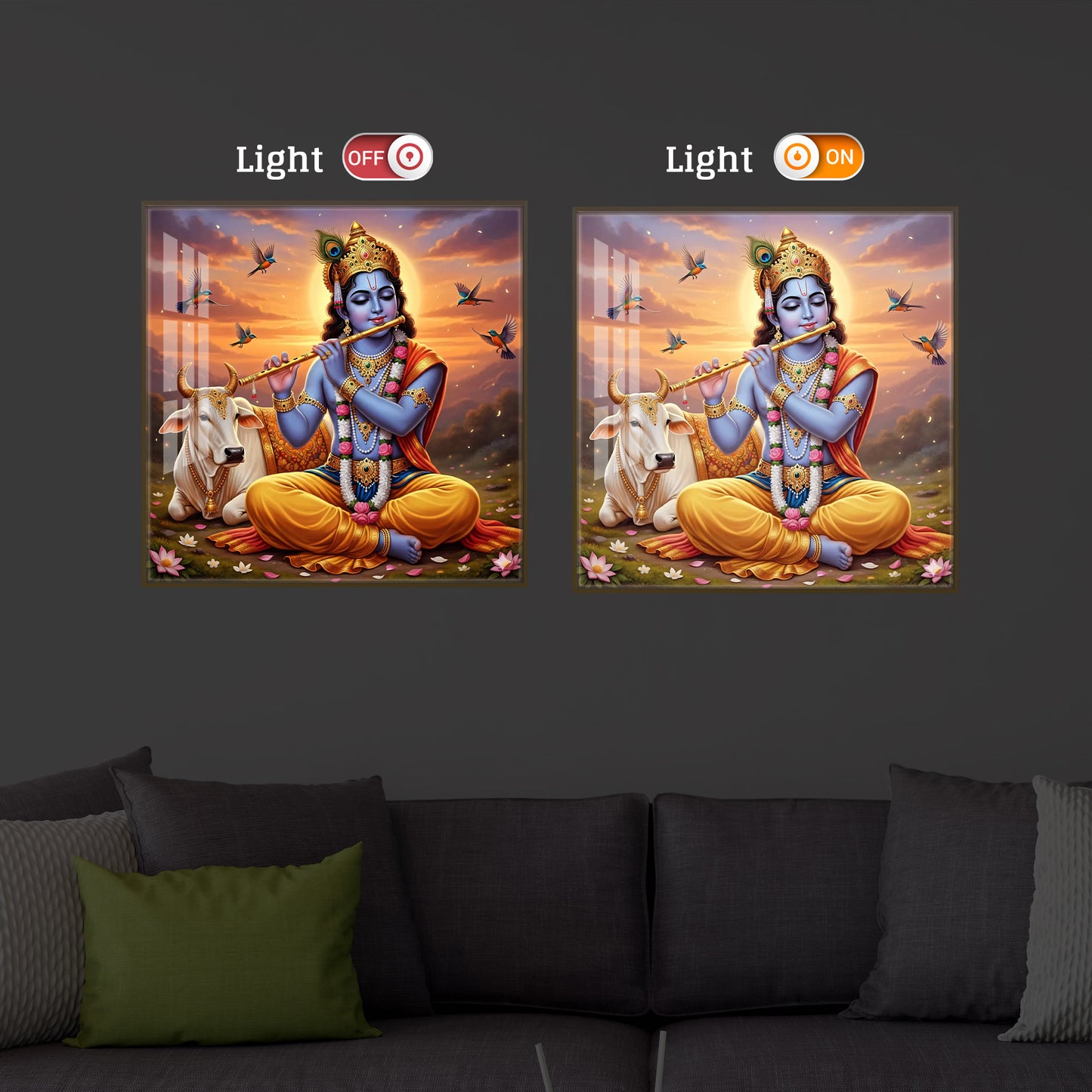 Divine Krishna Modern Luxury Backlight Square Wall Art
