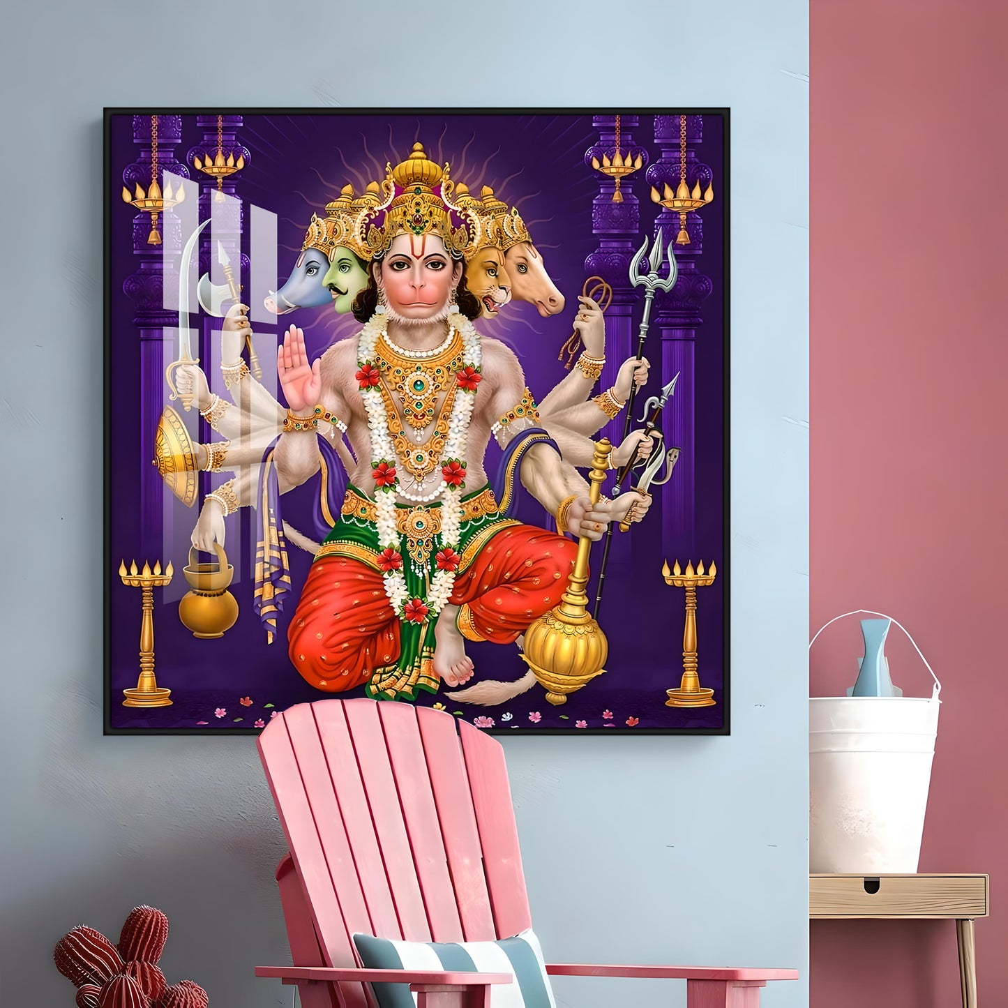 Divine Serenity Of Hanuman Premium Acrylic Square Wall Art