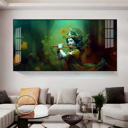 Murli Manohar Premium Acrylic Horizontal Wall Art - 24X12 inches / Gold