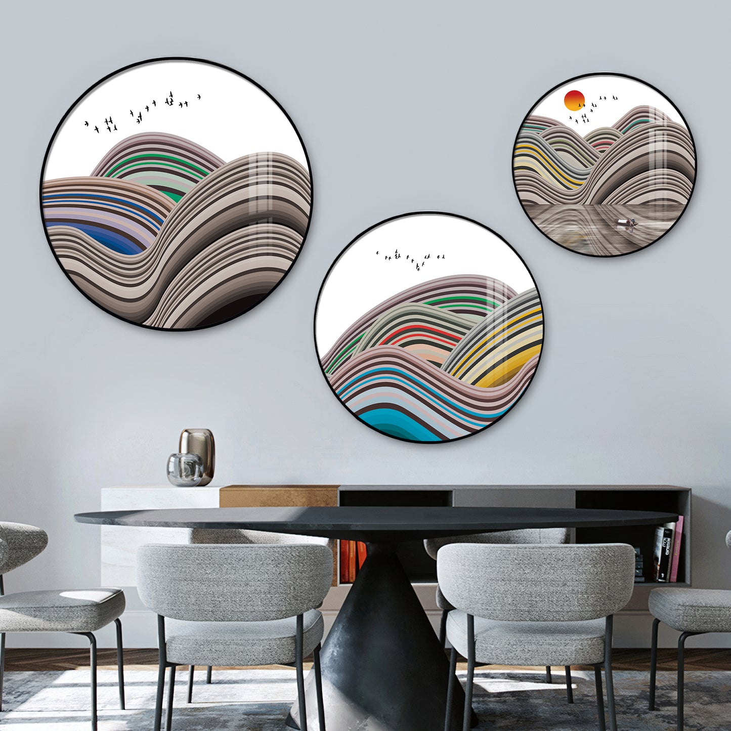 Flair Style Hills Premium Acrylic Round Wall Art (Set of 3)