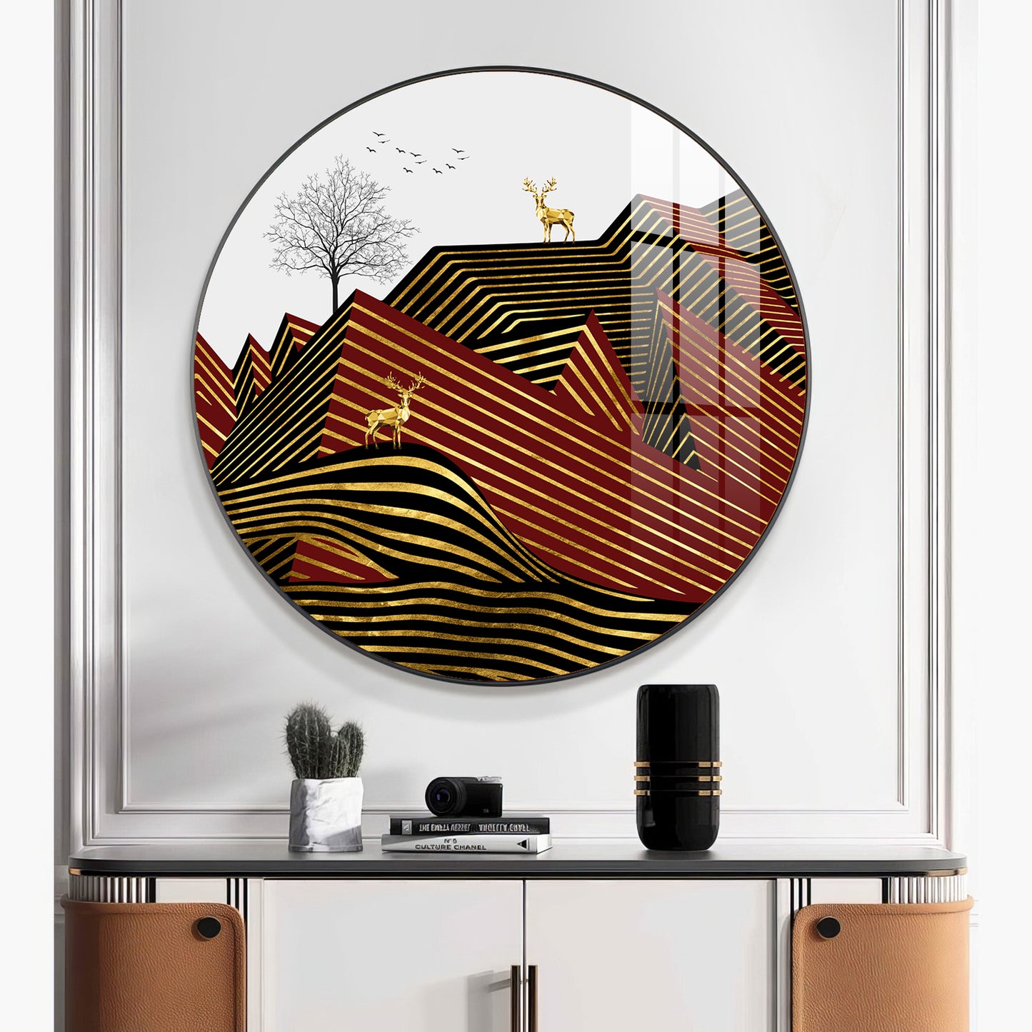Deer and Mountain Premium Acrylic Round Wall Art