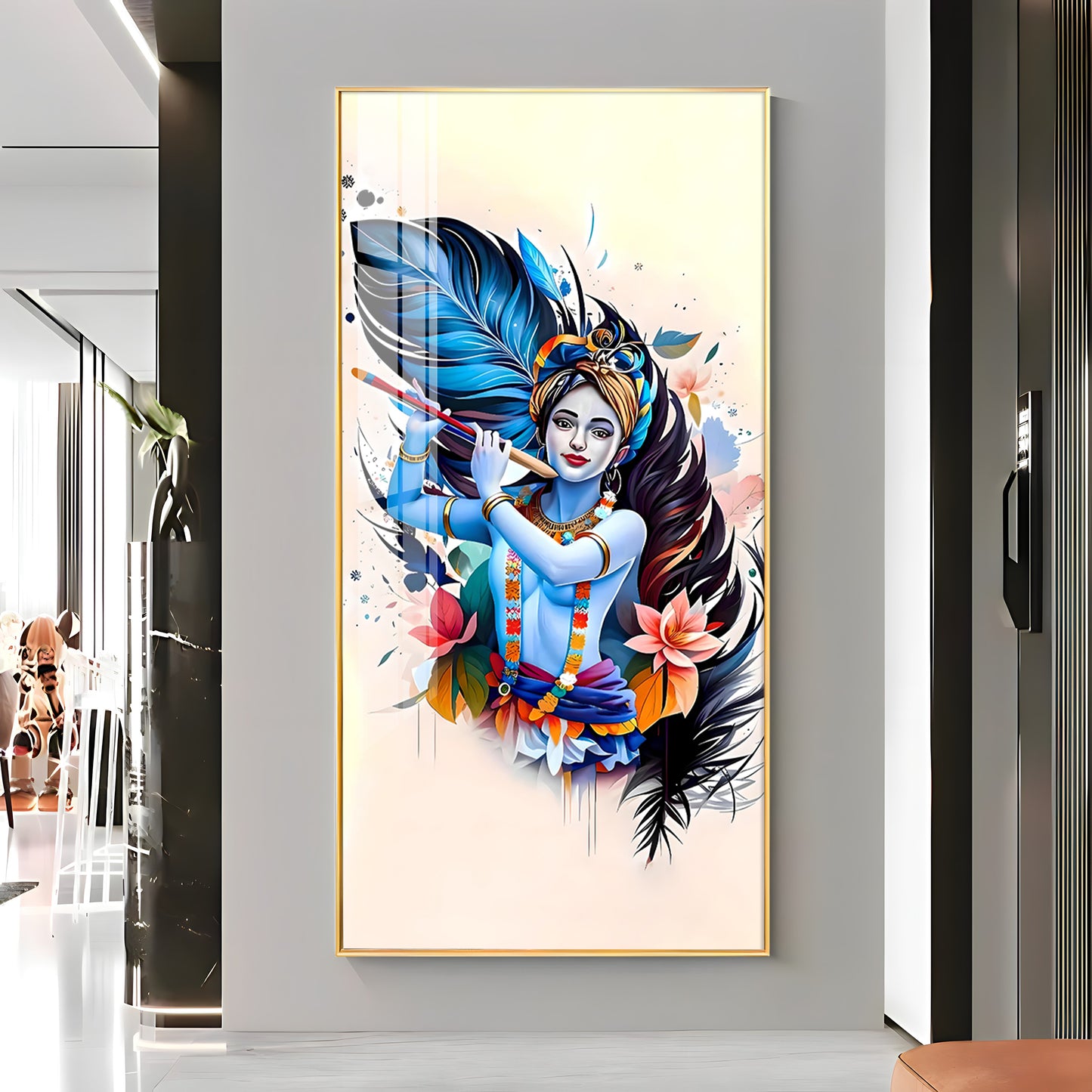 Colorful Krishna Premium Acrylic Vertical Wall Art