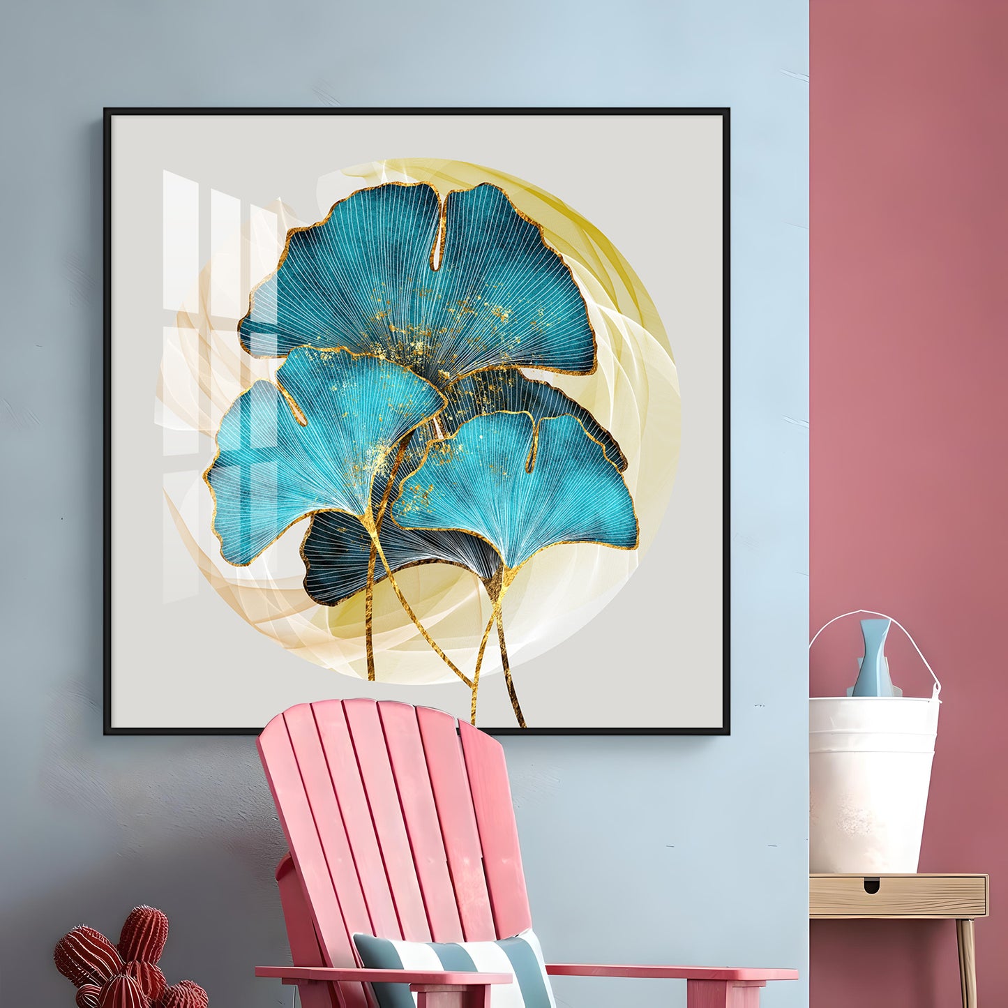 Golden Ginkgo Leaf Premium Acrylic Square Wall Art