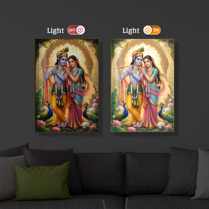 Loving Shri Radhe Krishna Modern Luxury Backlight Vertical Wall Art