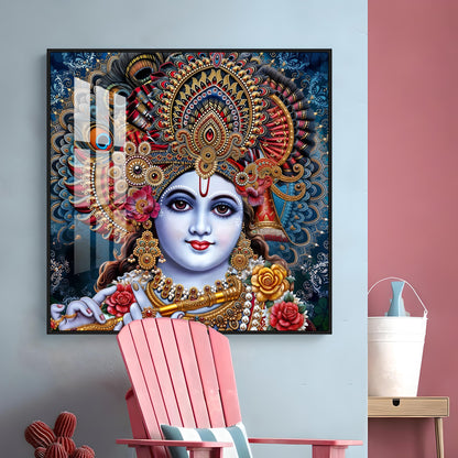 Shri Krishna With Bansuri Premium Acrylic Square Wall Art