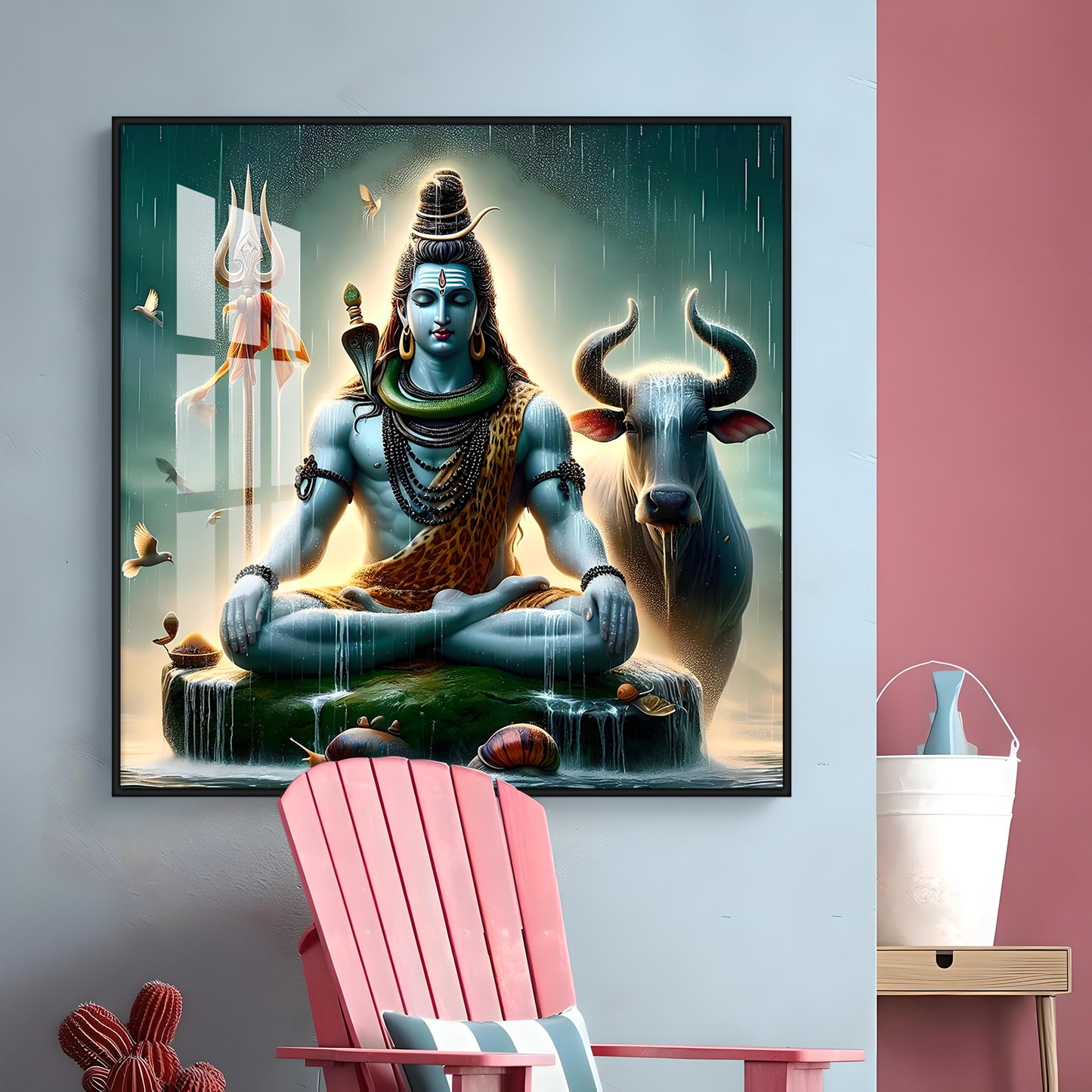 Shiva Mahadev With Nandi Premium Acrylic Square Wall Art