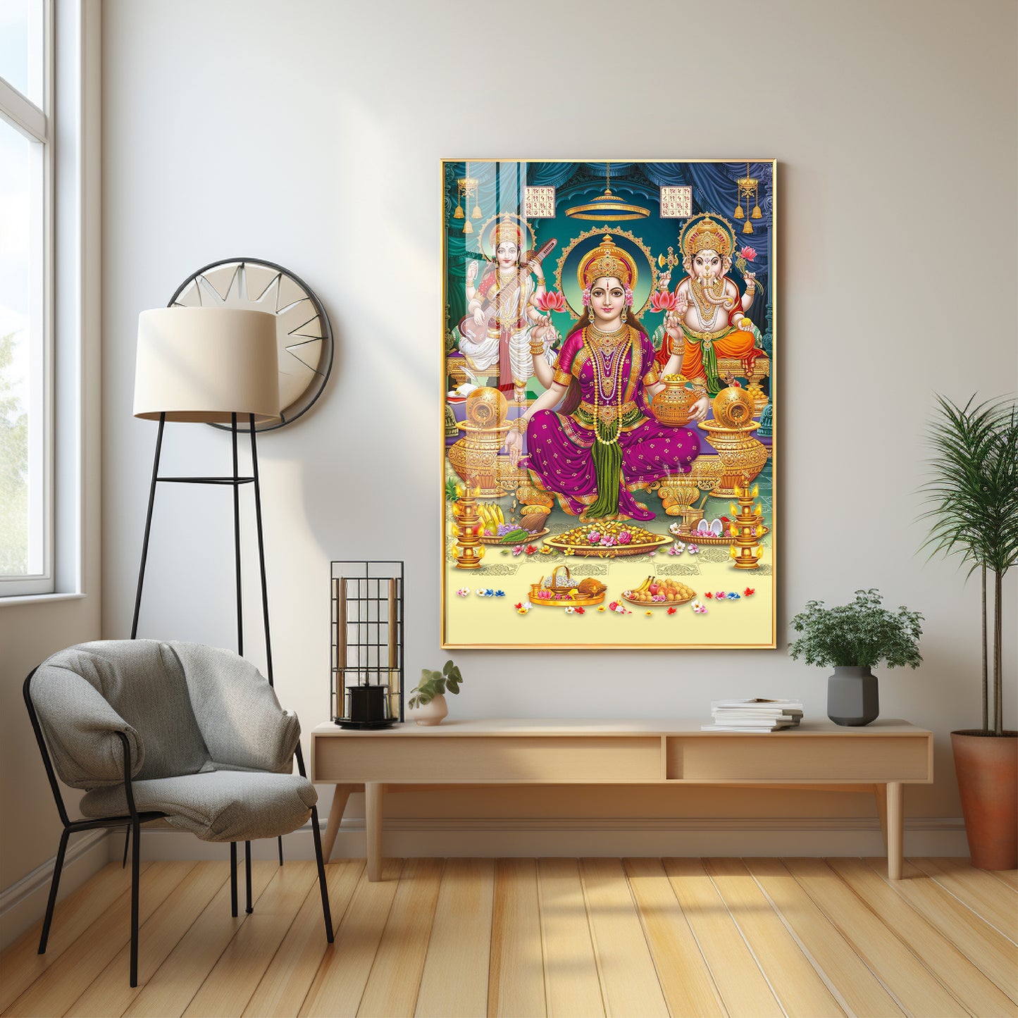 Spiritual Laxmi Ji Divinity Premium Acrylic Vertical Wall Art