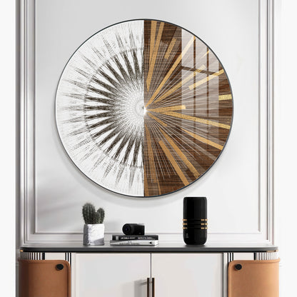 Gold & White Abstract Premium Acrylic Round Wall Art