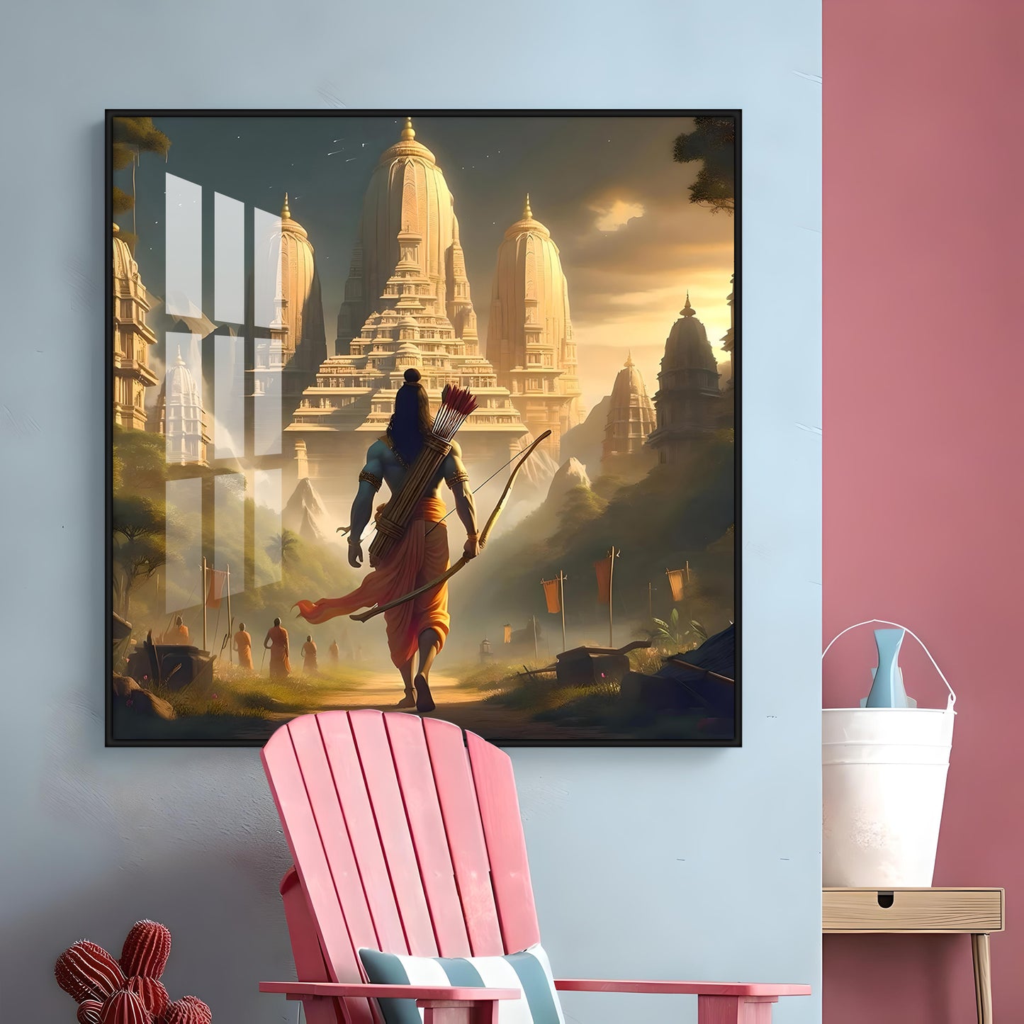 Lord Ram In Ayodhya Premium Acrylic Square Wall Art