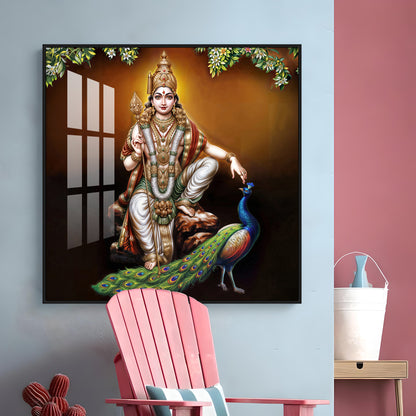 Lord Murugan With Peacock Premium Acrylic Square Wall Art