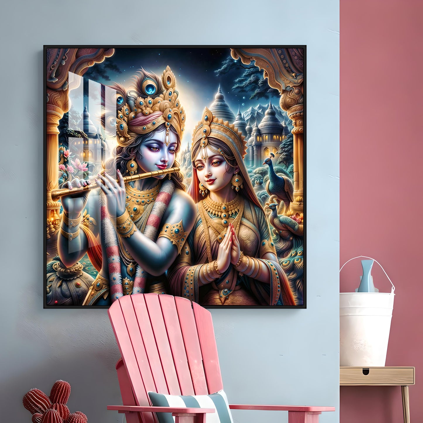 Jai Shree Radhe Krishna Premium Acrylic Square Wall Art