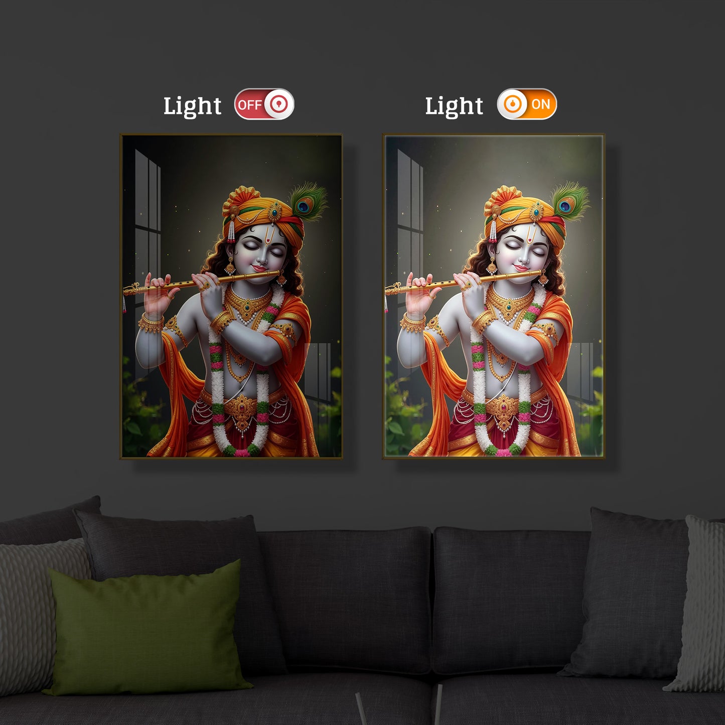 Shri Krishna Modern Luxury Backlight Vertical Wall Art