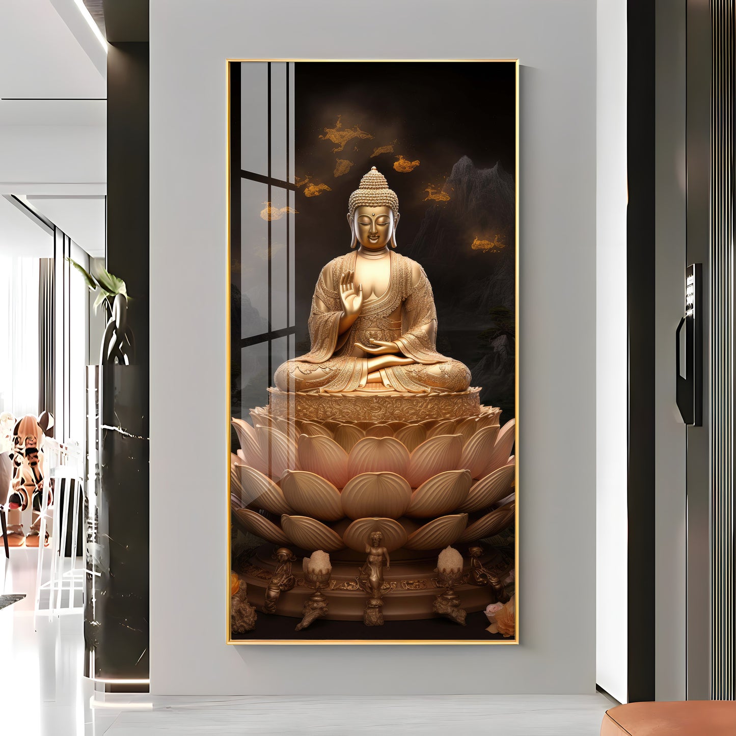 Buddha On Lotus Premium Acrylic Vertical Wall Art