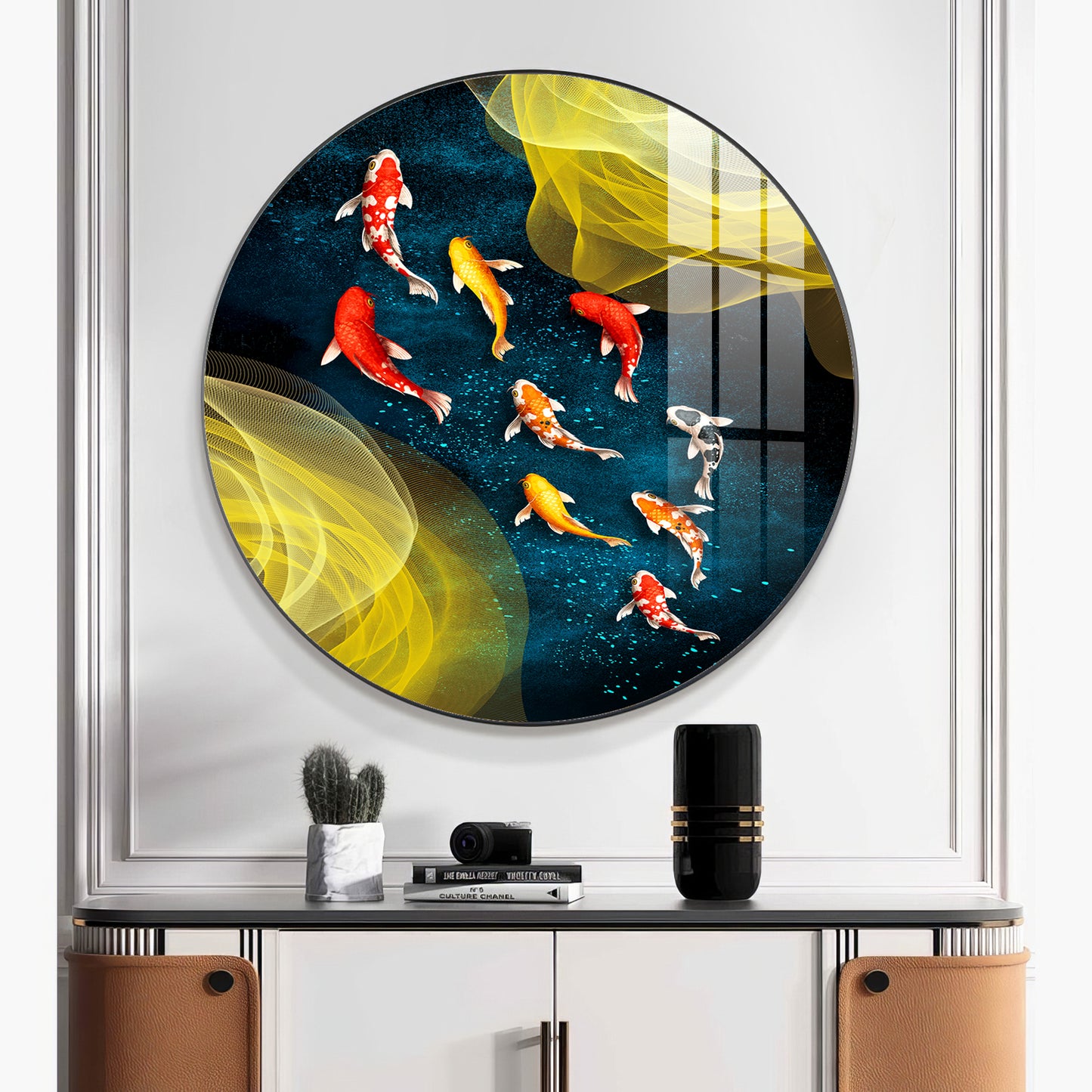 Koi In Motion Premium Acrylic Round Wall Art