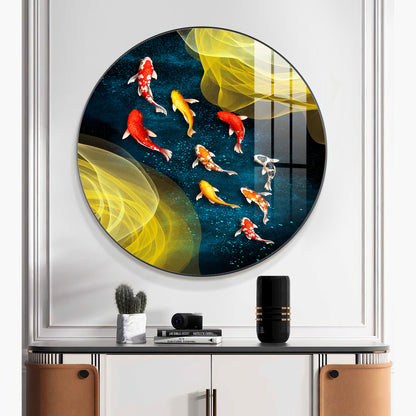 Koi In Motion Premium Acrylic Round Wall Art