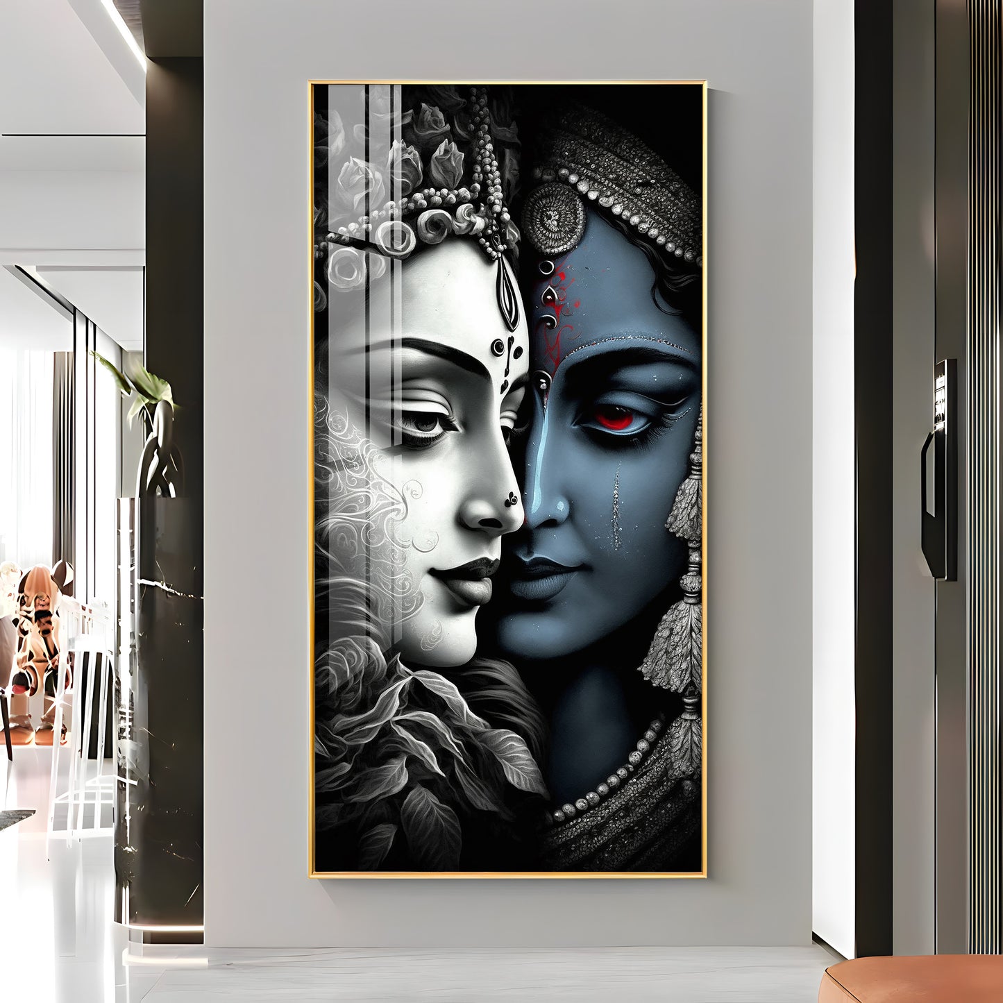 Beautiful Krishna & Radha Premium Acrylic Vertical Wall Art