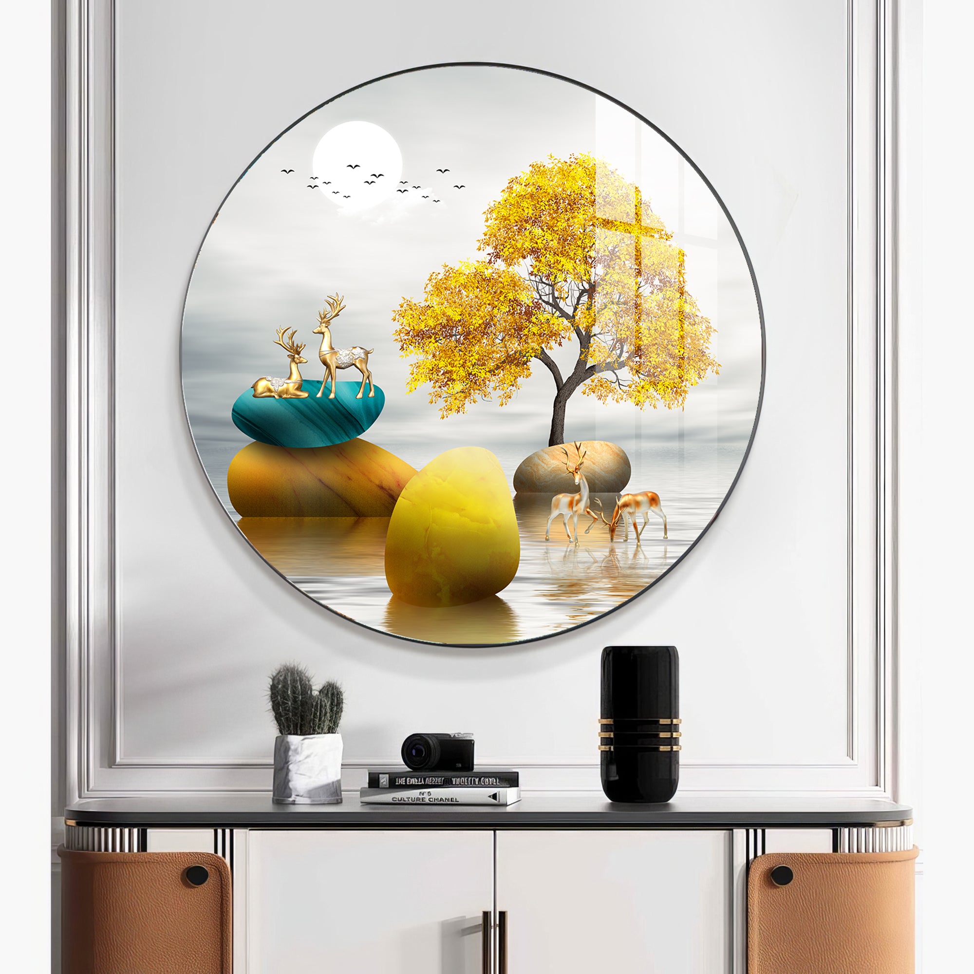 The Tree and The Fawn Premium Acrylic Round Wall Art