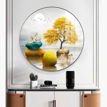 The Tree and The Fawn Premium Acrylic Round Wall Art