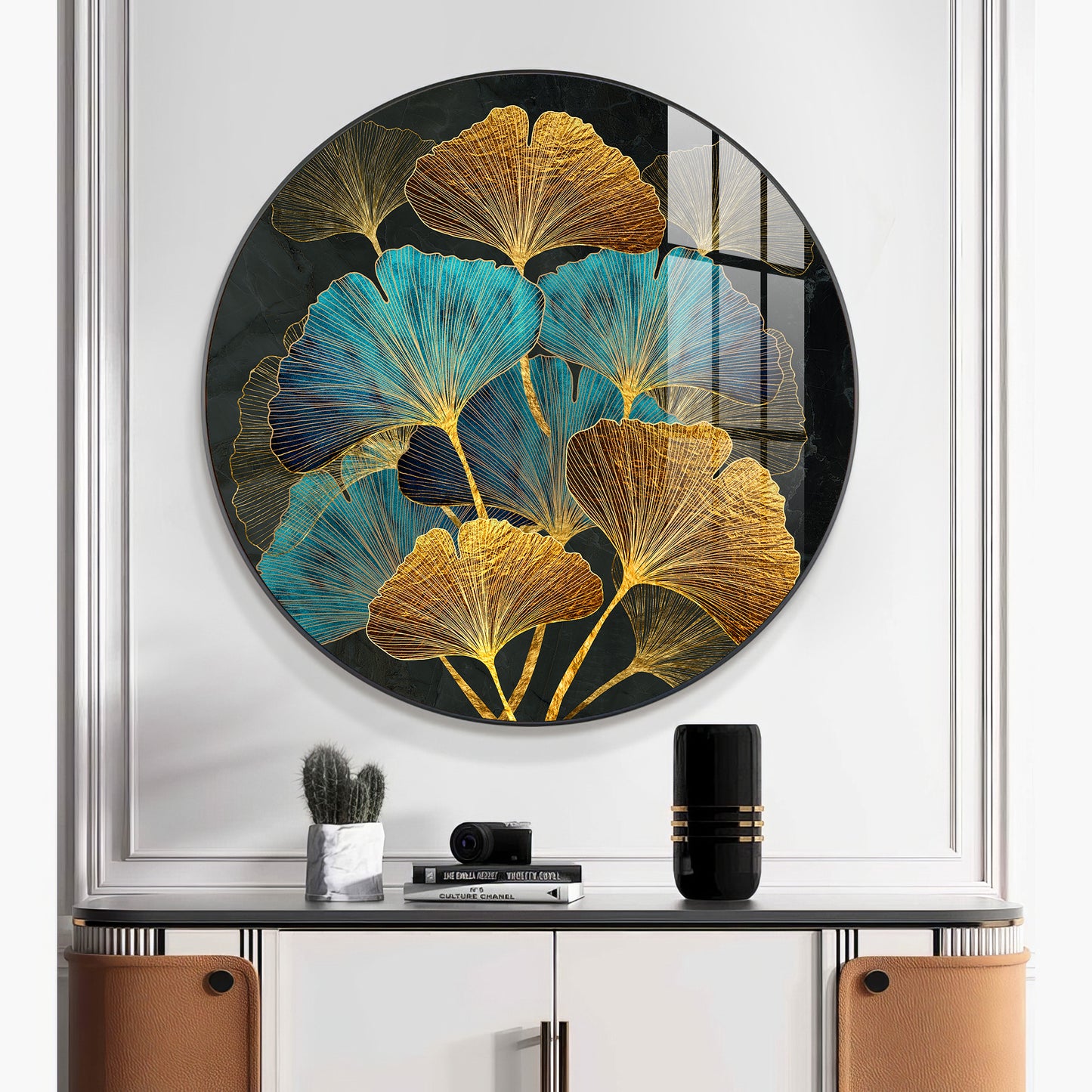 Azure Leaf Premium Acrylic Round Wall Art
